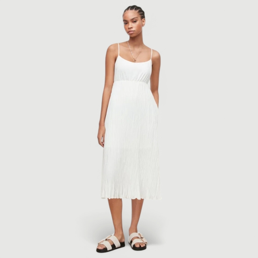 All Saints White Pleated Dress